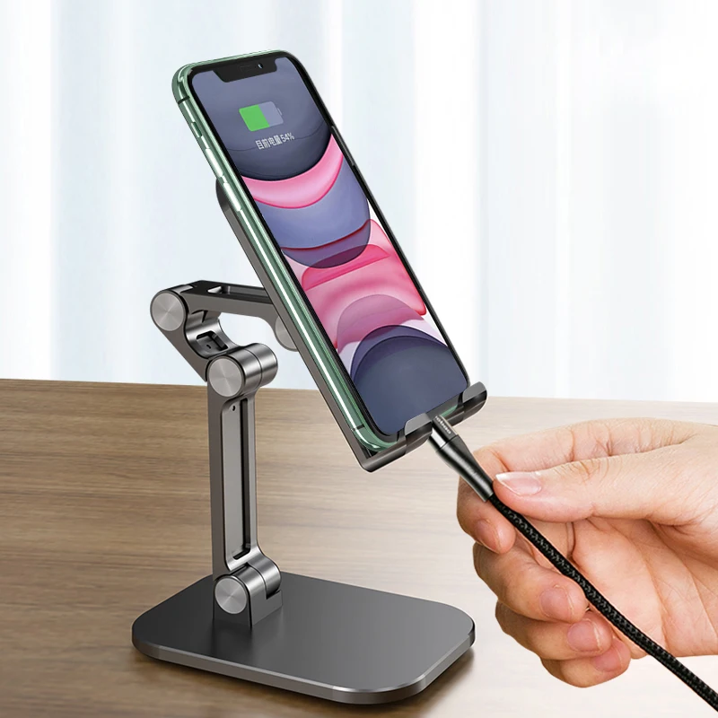 Suporte de telefone celular de mesa dobrável de três seções para iPhone Samsung iPad Tablet Suporte de suporte móvel de mesa flexível ajustável