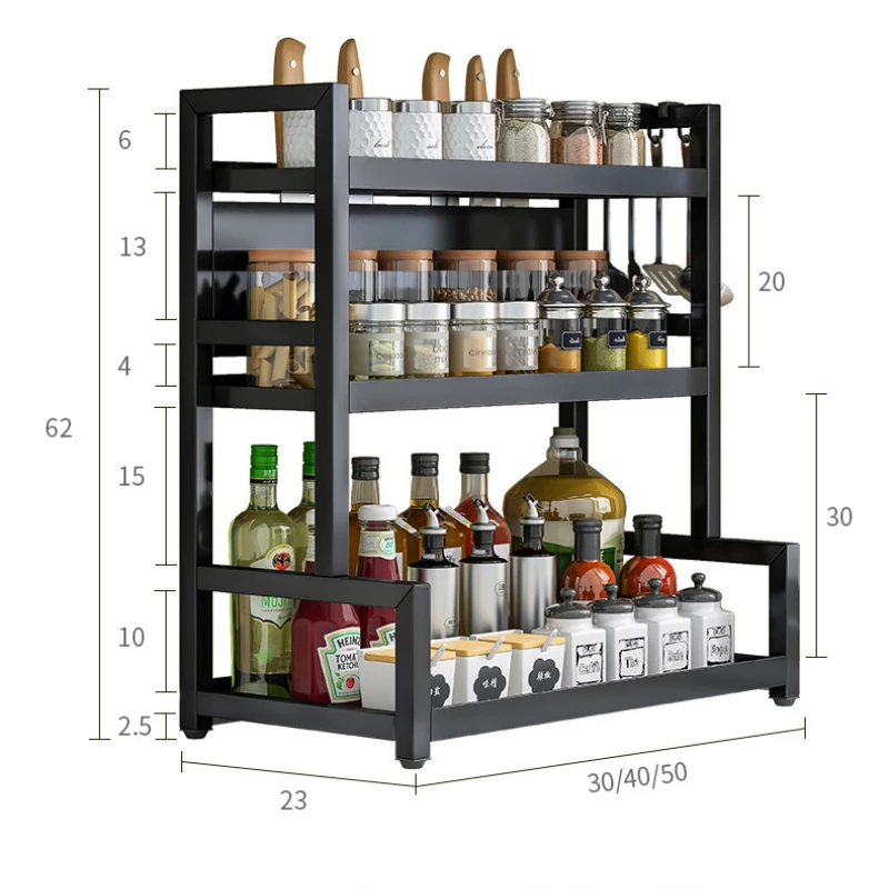 Atualizar aço inoxidável cozinha armazenamento Rack, tempero pauzinhos prateleira organizador, ferramentas Jar faca, espessamento