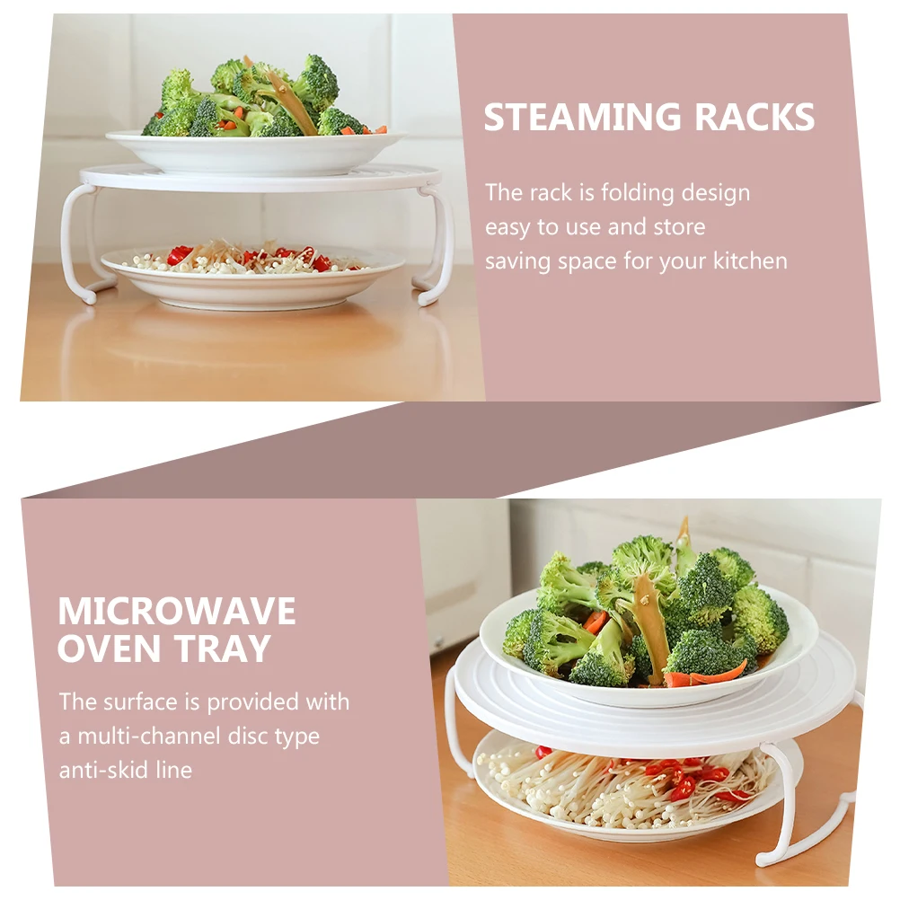 

Microwave Shelf Layered Storage Rack ABS Material Folding Design Easy Use Clean Smooth Surface Practical Steaming Racks