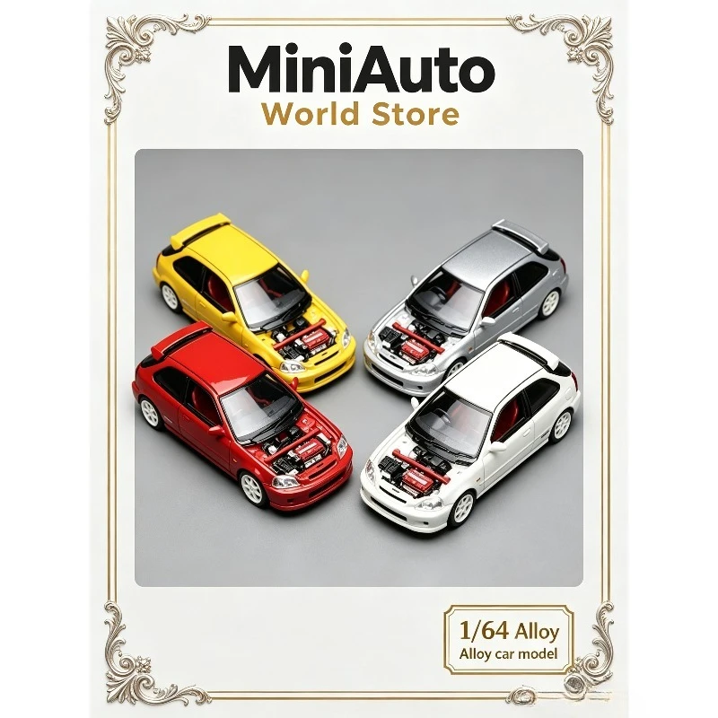 MH 1:64 Alloy Honda Civic Type R (EK9) Limited Edition Open Cover Replica Car Model, Scale Figure, Collectible Decorative Piece