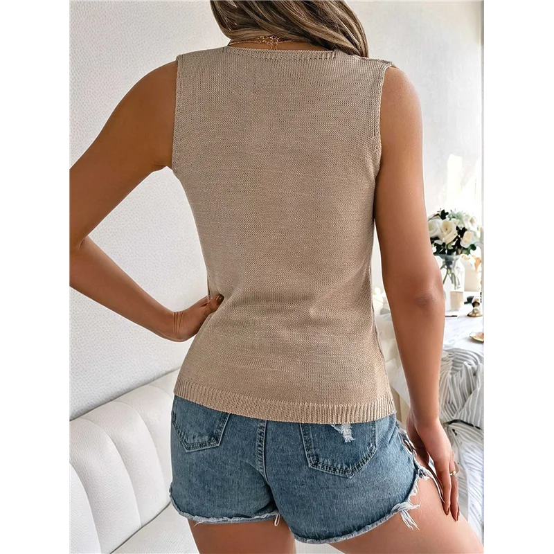 

【SEE】Womens Fashion Eyelet Embroidery Button Tank Summer Out Sleeveless Shirt Casual Hollow Vacation Tanks