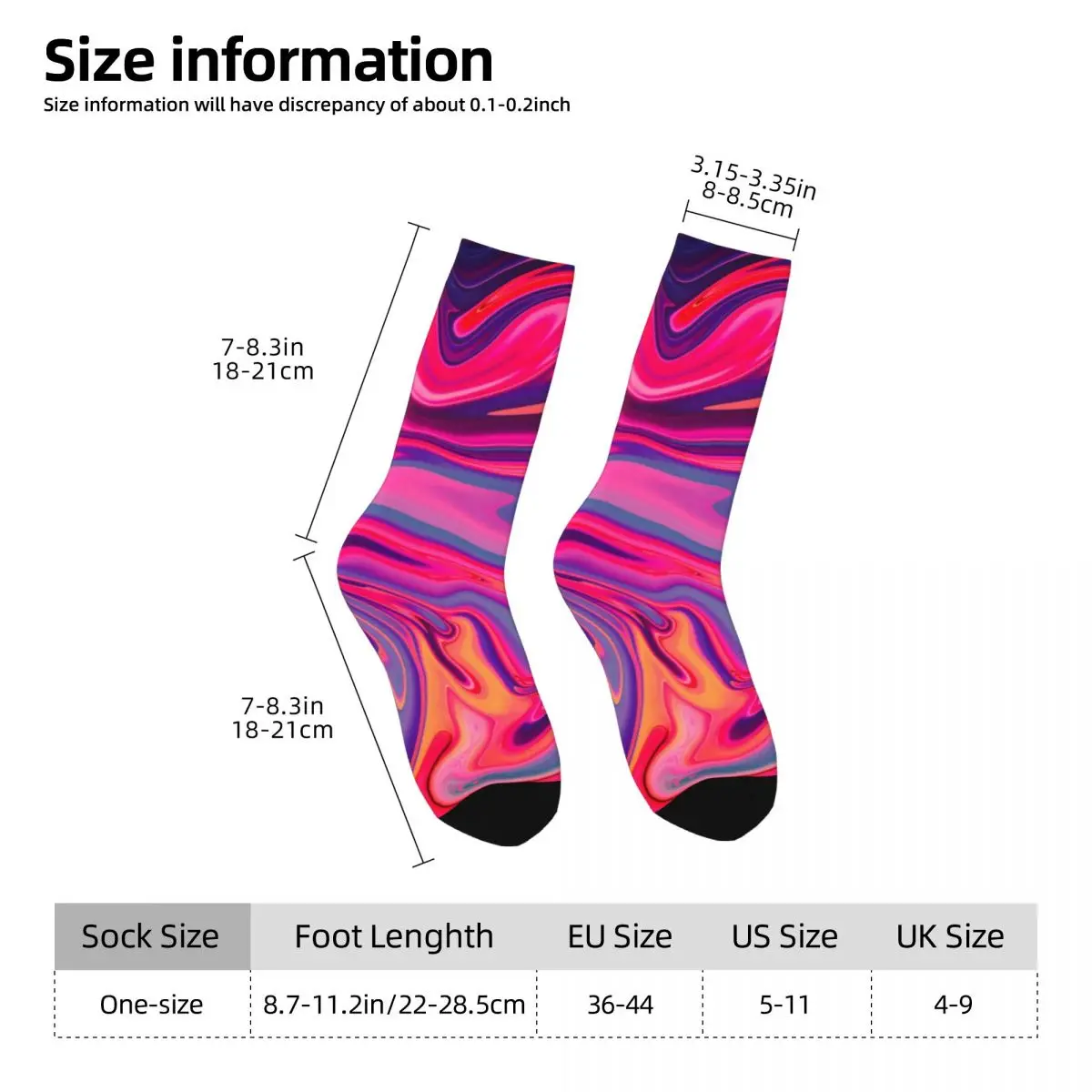 Neon-Socken mit abstraktem Druck, blauer flüssiger Marmor, Gothic-Strümpfe, Damen, weiche, atmungsaktive Outdoor-Sportsocken, Herbst-Anti-Rutsch-Socken