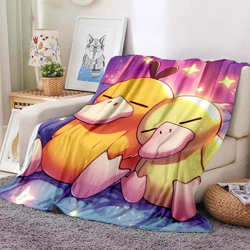 6 Sizes Cartoom Pokémon Psyduck Printed Blanket for Sofa Home Travel Soft and Comfortable Blanket for Adults and Children Gifts