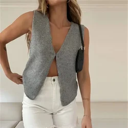 Women Tie Front Crochet Knit Vest Tops Sleeveless Hollow Out Crop Tops Y2k Vintage Casual V-Neck Versatile Streetwear