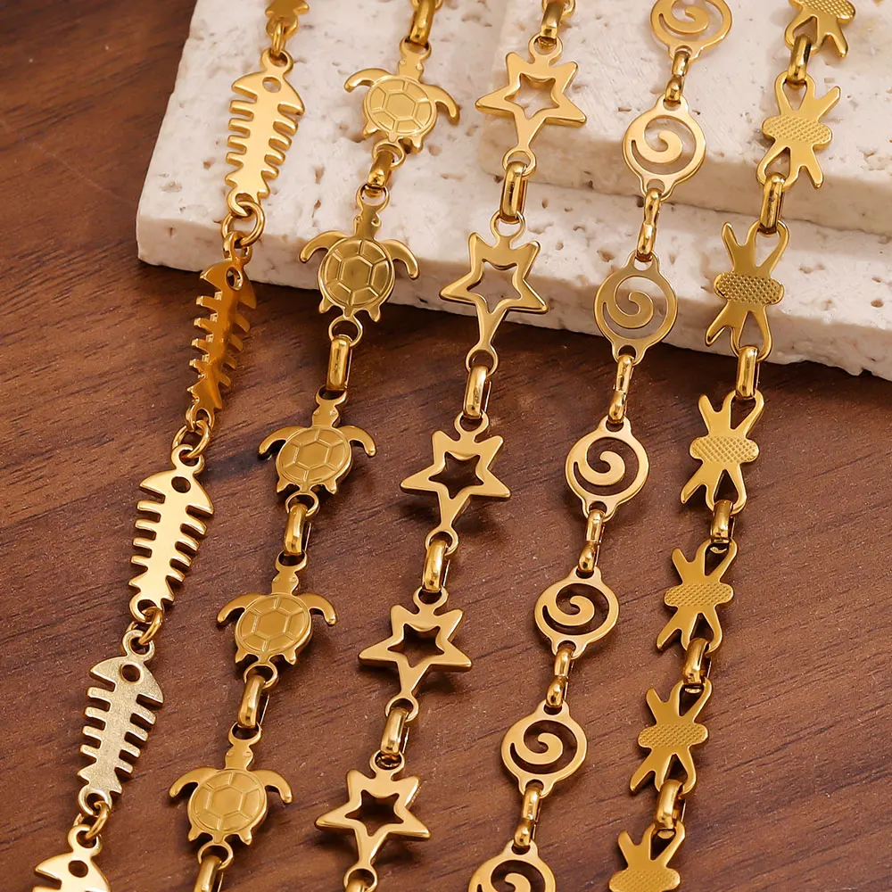 

1m Stainless Steel Chain Gold Star Fish Turtle Butterfly Link Chain for DIY Women Necklace Bracelet Making Accessories Wholesale