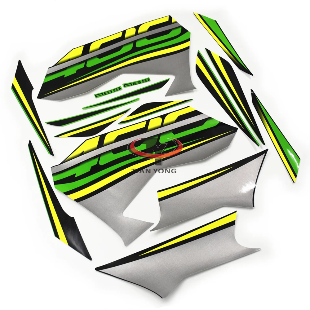 

Bodywork Sticker Motorcycle For Ninja400 2018-2024 Green Yellow Gradient Letter Print Silkscreen Decal Full Kit Applique