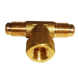 Brass TEE of 1pc FSAE to 2pcs MSAE flare is used to extend access port quantity to connect pressure sensors, gauges and others