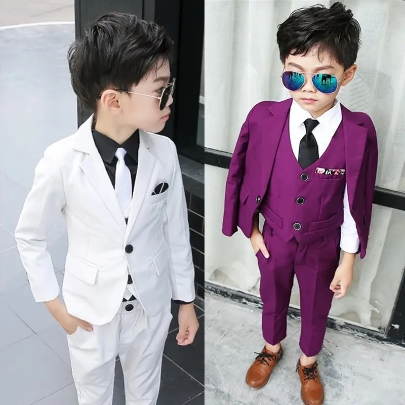 Boys Formal Suits For Weddings Child Blazer Vest Pants Bowtie 4Pcs Kids Baptism Costume Gentlemen Teenager Piano Ceremony Tuxedo