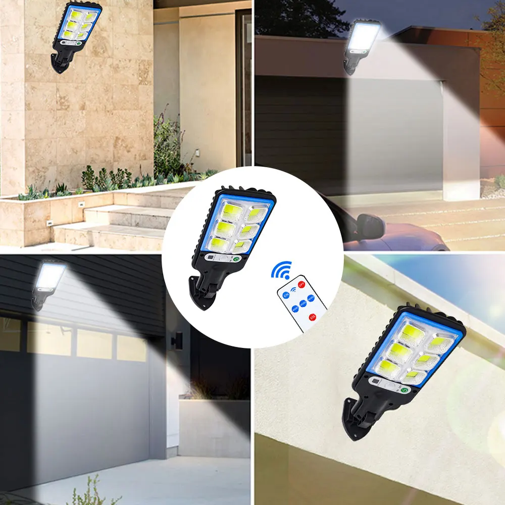 Outdoor Solar Street Light Remote Control COB Wall Lamp with 3 Light Mode Waterproof Motion Sensor Security Light Garage Light