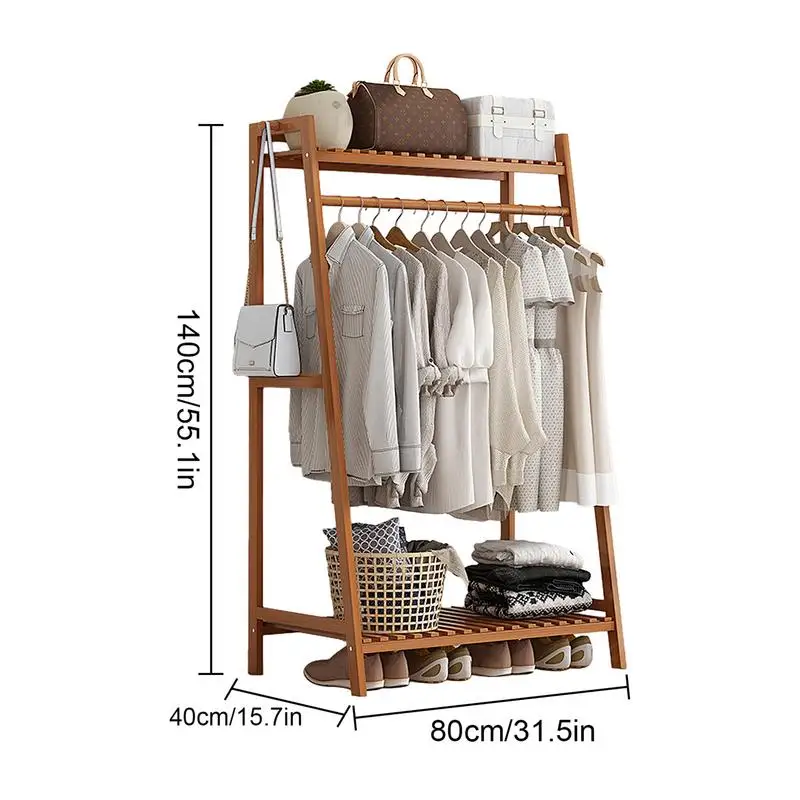 Wooden Clothes Rack Multifunctional Clothes Hanger Trapezoid Design Storage Rack Coat Hanger Laundry Organizer for Bedroom