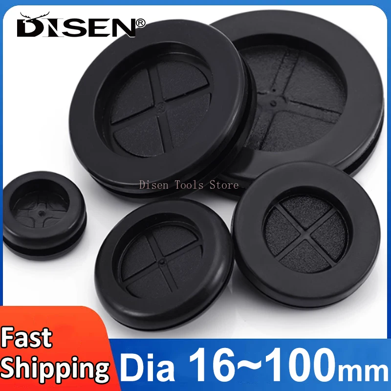 Hole Dia 16~100mm Black Round Double-sided Rubber Grommet Protective Coil Cable Pass Through Wire Organizer