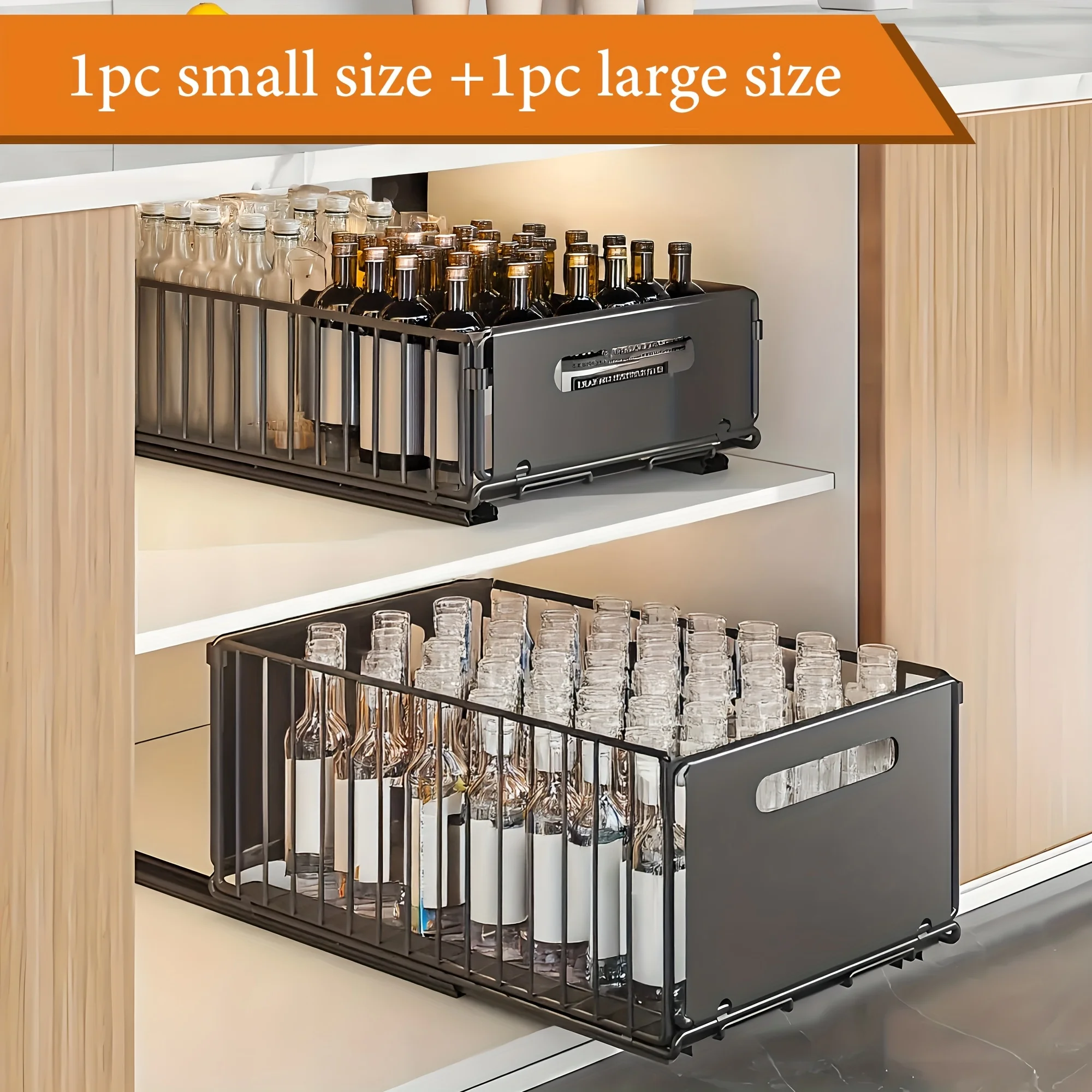 

1pcs Multipurpose Storage Basket - Pull Out Cabinet Organizer for Bathroom, Kitchen Spice, Snack & Cleaning Supplies