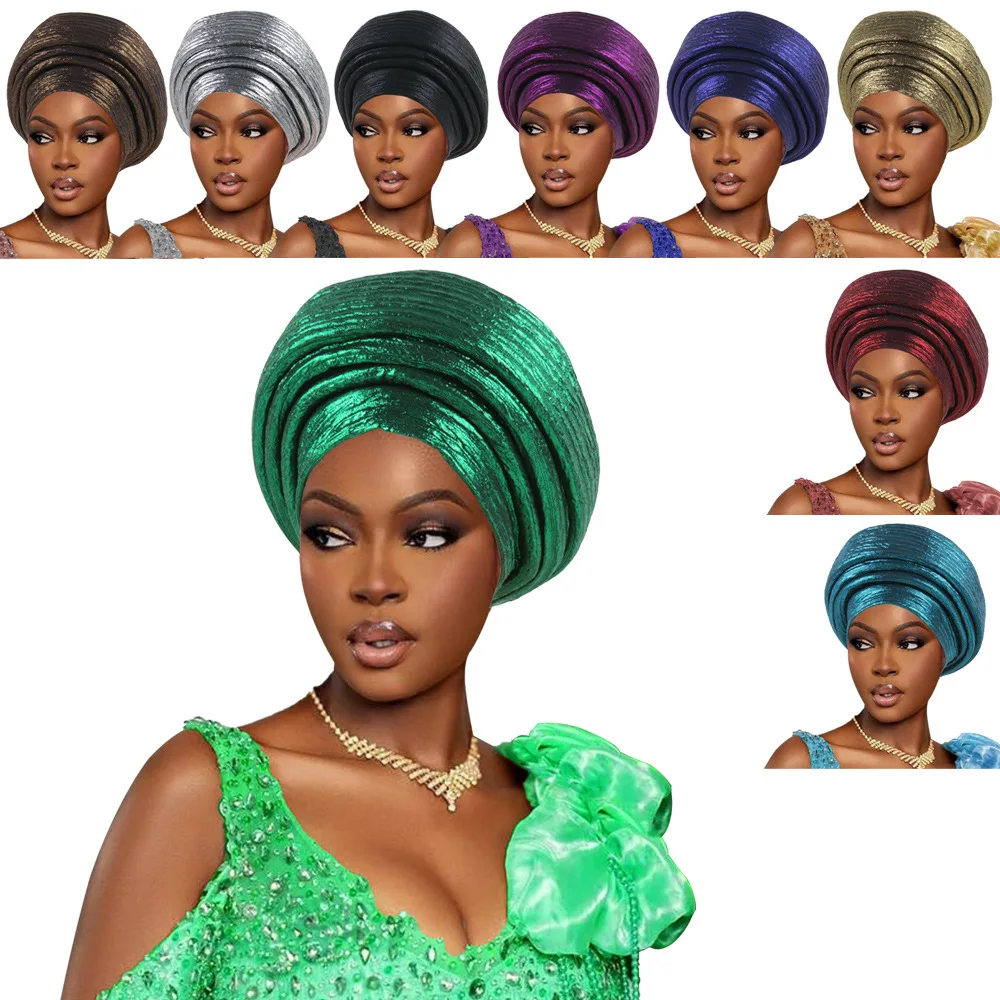الأفريقية السيارات Gele ربطة الرأس عمامة مصنوعة بالفعل النساء الإناث أشرطة رأس نيجيريا الزفاف Geles حفلة القبعات مسلم الحجاب بونيه