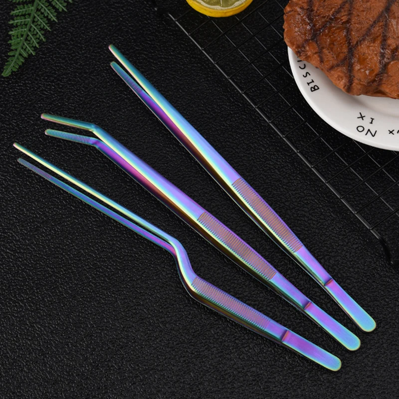 Colorful 8/12-Inch Kitchen Tongs, Stainless Steel Culinary Precision Tweezer Cooking Tongs for BBQ, Food Styling & Baking Decor