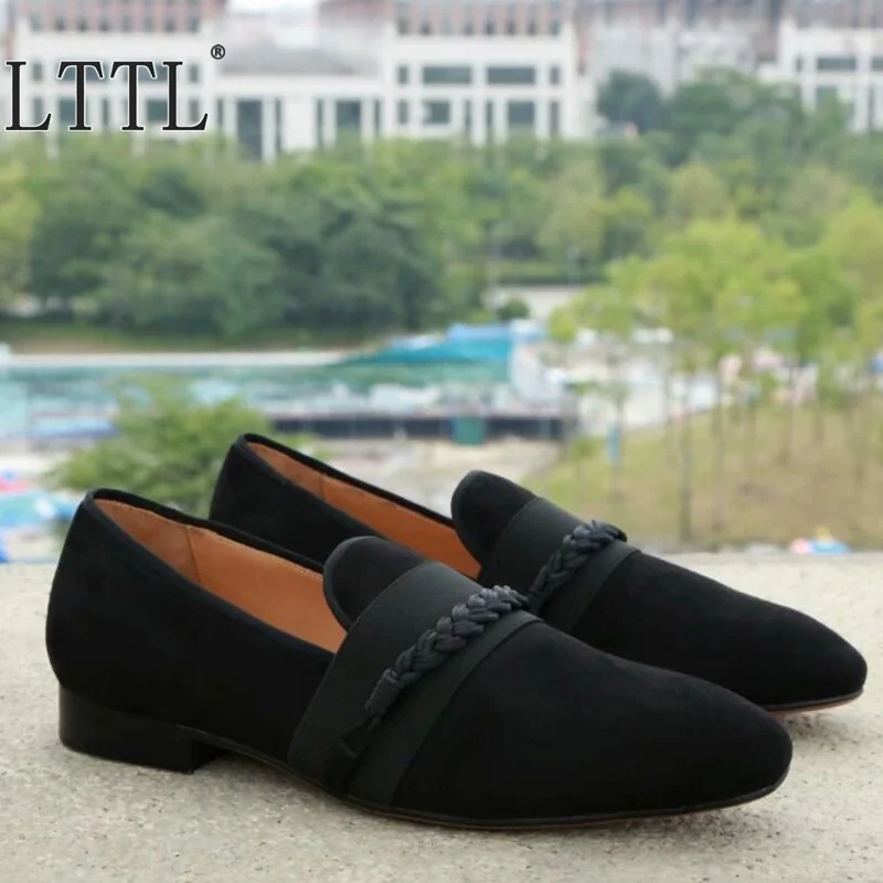 Black Velvet Shoes For Men Italian Fashion Designer Loafers Handmade Summer Casual Shoes Slip On Flats Men's Smoking Slippers