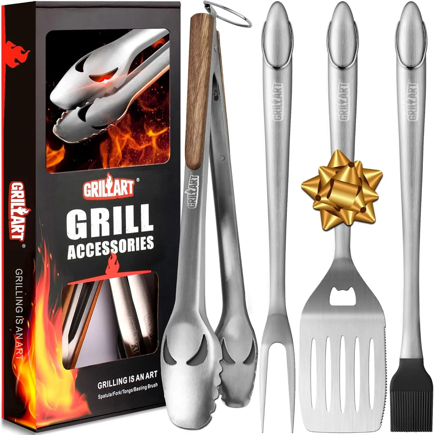 BBQ Tools Grill Tools Set -18Inch Grilling Tools BBQ Set - Grill Accessories w/BBQ Tongs, Spatula, Fork, Brush- Stainless Grill