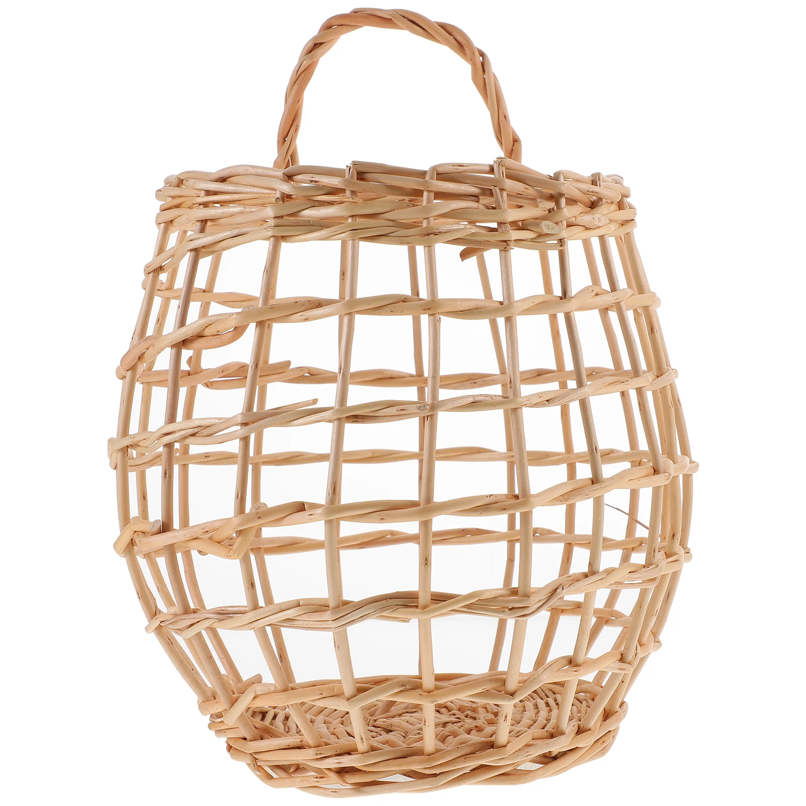 

1pc Handmade Rattan Storage Basket Wall Hanging Woven Organizer Fine Weave Waterproof Kitchen Spice Holder Egg Hollow Basket For
