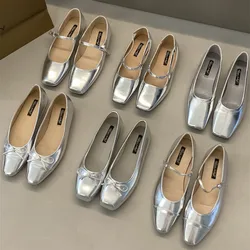 Bailamos Women Flats Classic Round Toe Flat Ballerina Soft Sole Shoes Female Fashing Sliver Casual Slip On Shallow Loafers Mujer