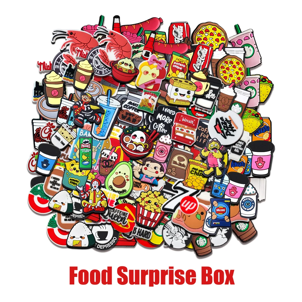 

50-200Pcs Food Surprise Box Shoes Charms PVC Shoe Accessories For Clogs Sandals Decoration Buckle Kids Friends Christmas Gifts