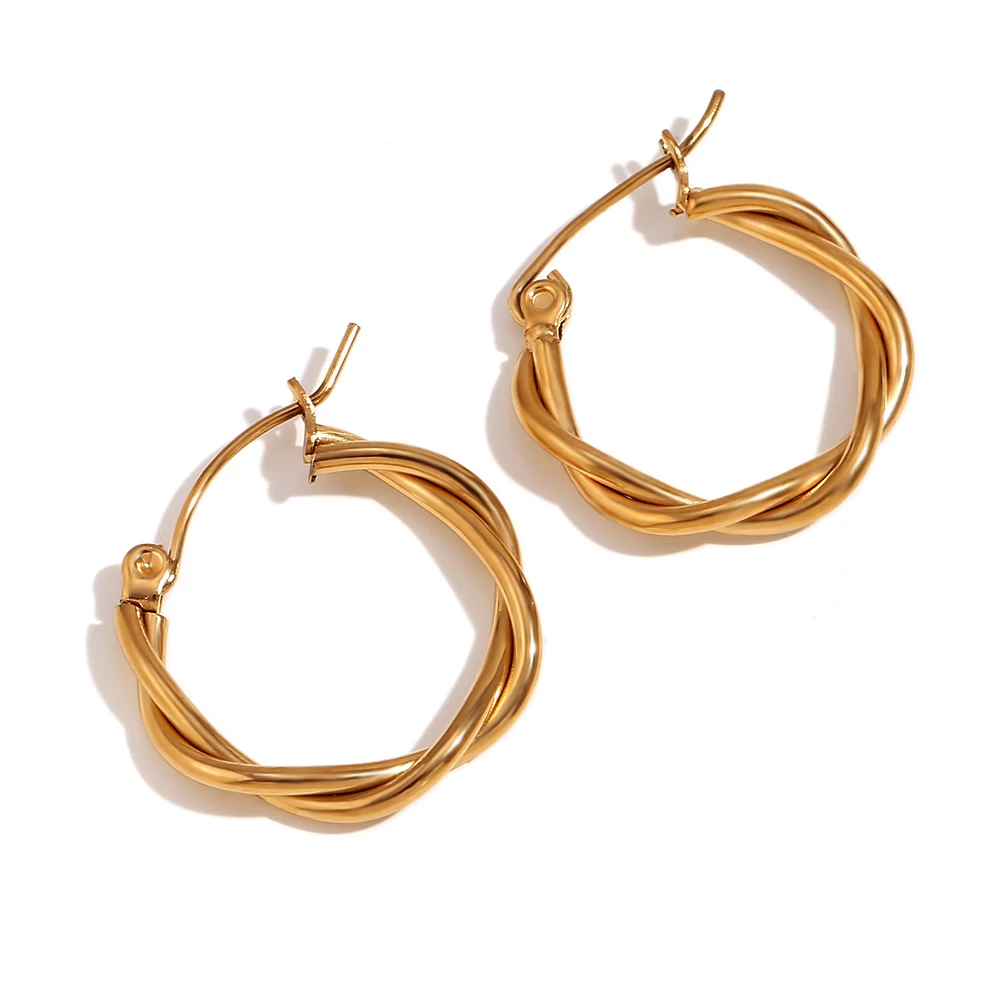 MamacitaSlay Classic Fine Twist Different Sizes Hoop Earrings 18K Gold Plated Stainless Steel Earrings Jewelry For Women 2024