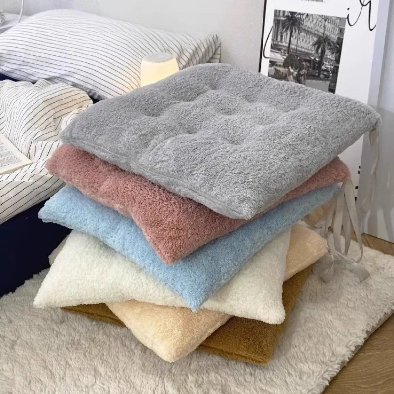 Thick Fluffy Plush Seat Cushion Soft Warm Square Chair Pad with Ties Comfort Pressure Relief Cushion for Office Dining Chair Use