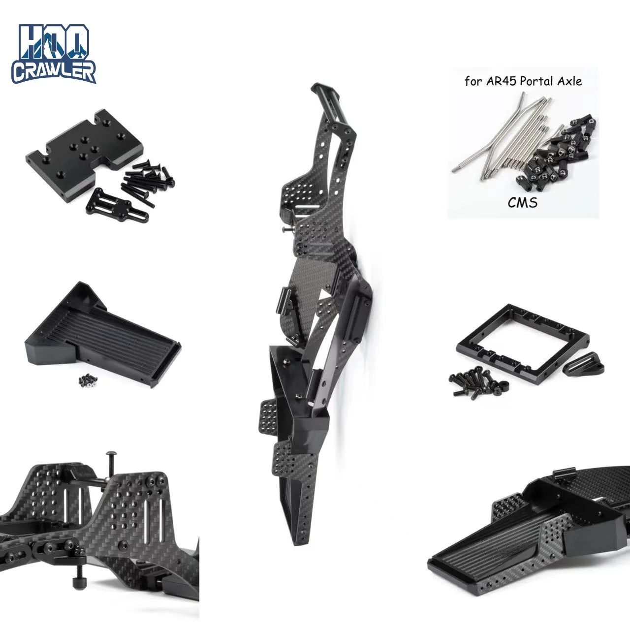 

H4 1/10 Carbon LCG Chassis Kit with Injection Molded Rear Trunk, Dual Servo Mount for SCX10 AR44 AR45 Capra TRX4…