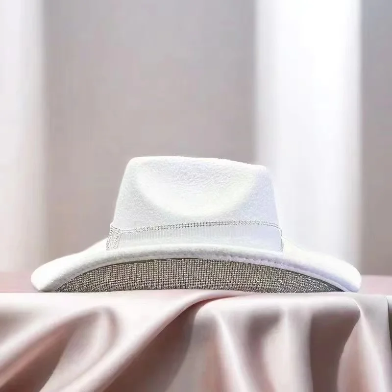 HongLuan Sombrero de disfraz con purpurina Sombreros de vaquero y adultos con diamantes de imitación para mujer, accesorios femeninos de cosplay de vaquero y gorra de vaquera