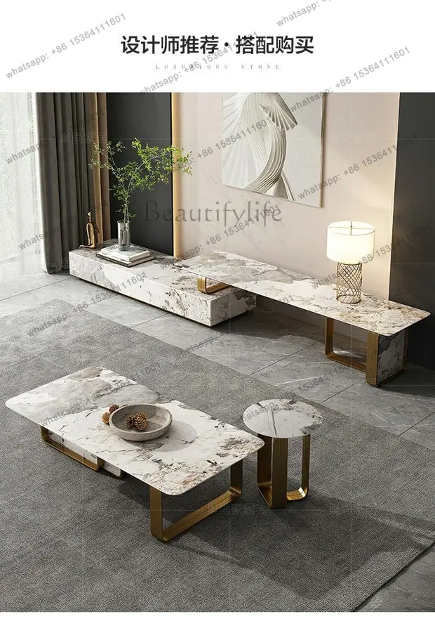 Light luxury rock slab TV cabinet coffee table combination post-modern simple living room small apartment