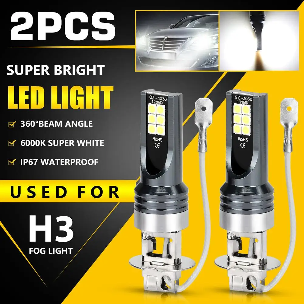 

2pcs Car Led Fog Light Bulbs Conversion Kit Drl 6000k H3 12smd 360-degree Lighting Angle Driving Lamp