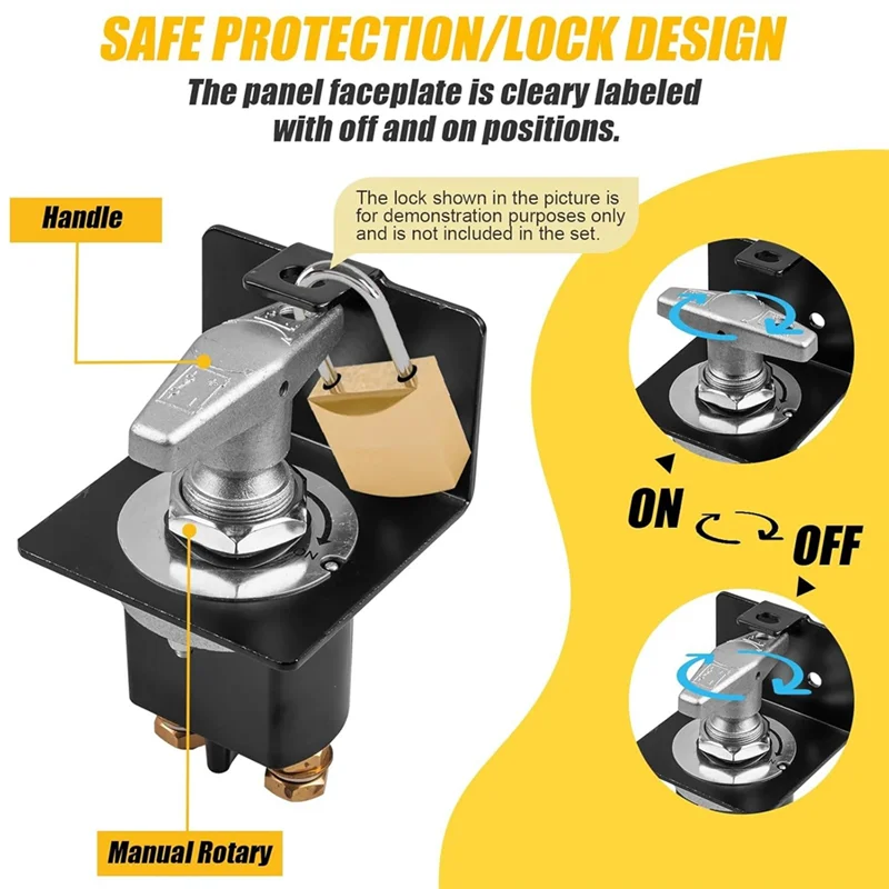مفتاح فصل البطارية عالي التيار 500 أمبير، مفتاح قطع البطارية 12-36 فولت مع لوحة قفل، استبدال 20247، شاحنة، RV