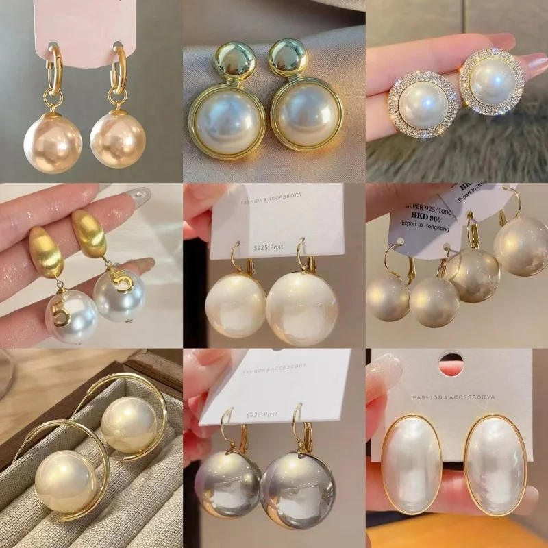 Silver Needle Large Pearl and Circle Earrings Fashion Special-Interest High-Key Dignified High-Grade Earrings French Retro Easy