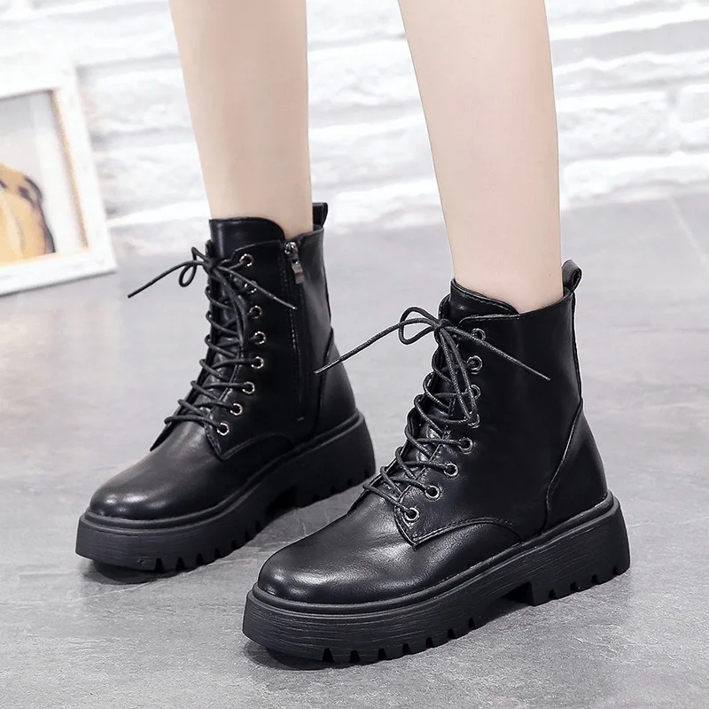 

Women Boots Winter Motorcycle Boot Fashion Woman Shoes Lace-up Footwear Ladies Casual Platform New Classics Style Female