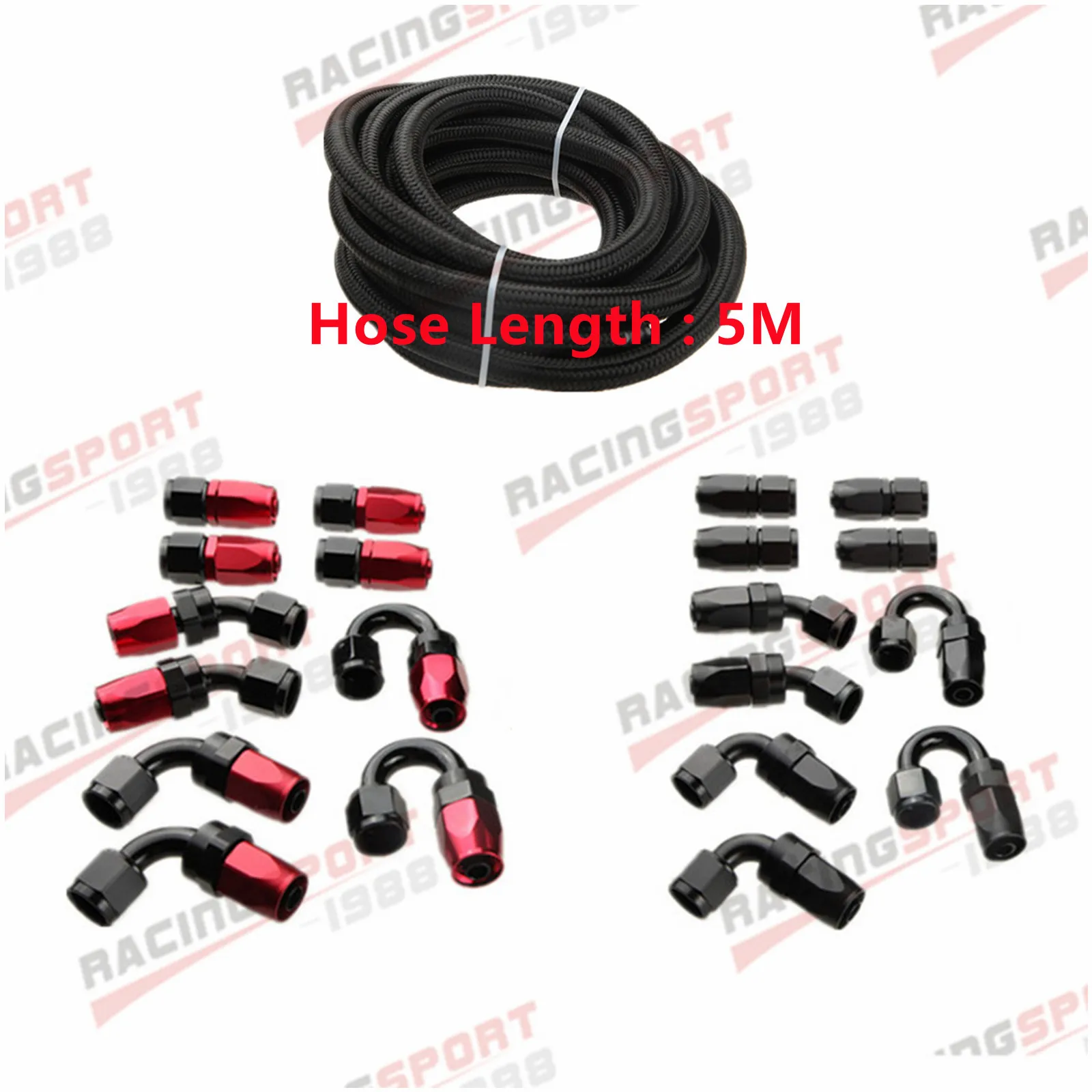 

3M/5M 12AN AN12 Black Braided Oil Fuel Fittings Hose End 0+45+90+180 Degree Oil Adaptor Kit Oil Fuel Hose Line With Clamps