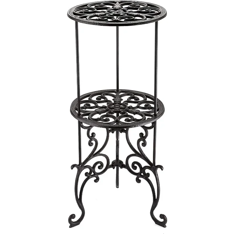 

Heavy Duty 2 Tiers Cast Iron Plant Stand Rustproof Iron Flower Pot Holder, 2 Layers Tall