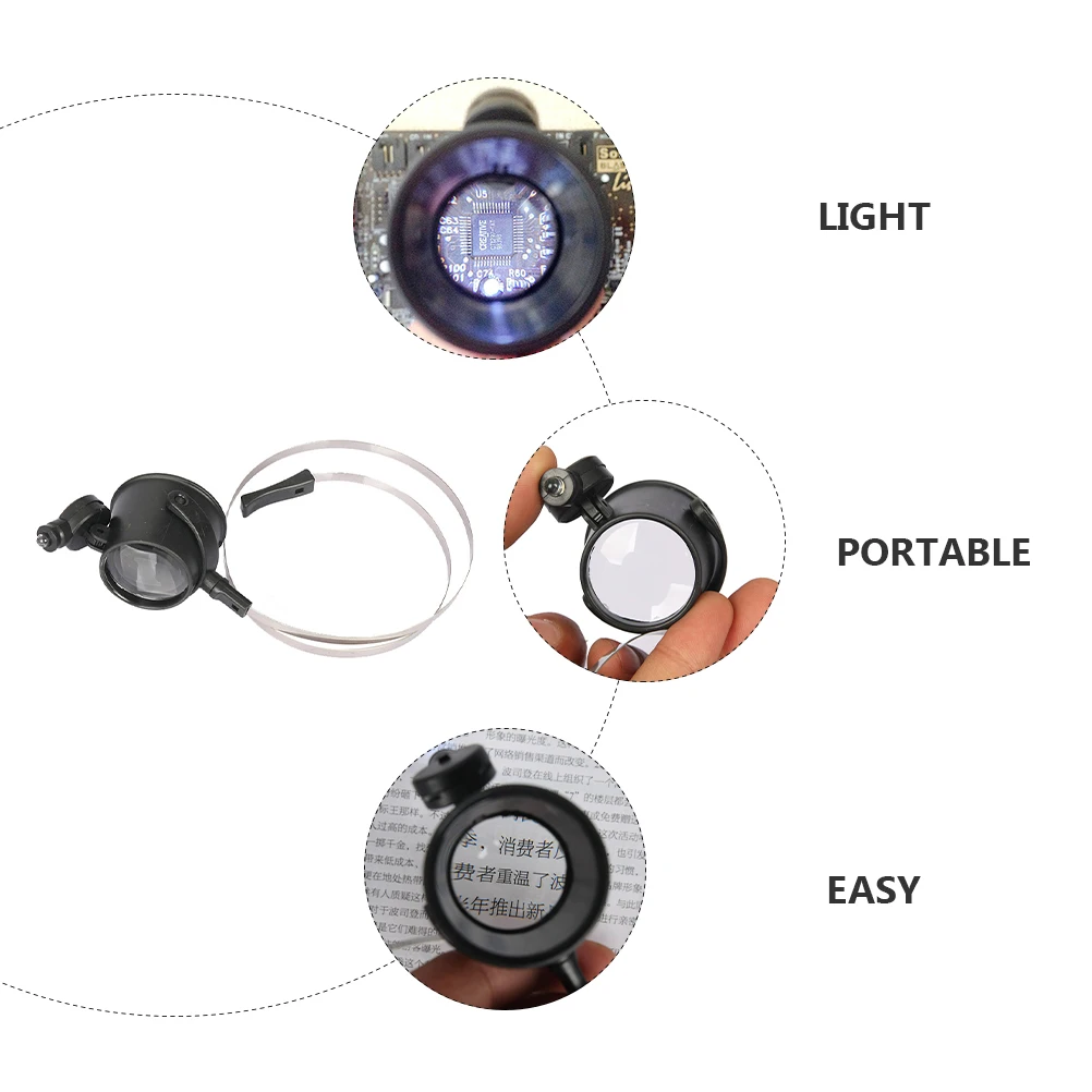 

Head Mounted Magnifying Glass Shatterproof Magnifier Light for Clock Repair Reading Elderly ABS Frame Acrylic Lens Clear View