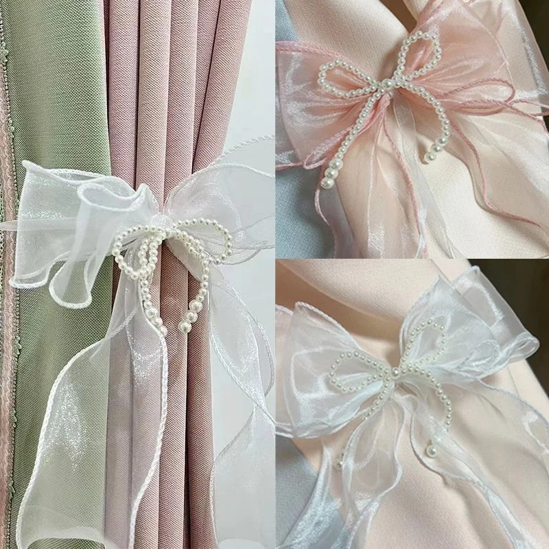 

2Pcs Curtain Tieback Beautiful Bow Lace Holder Hook Buckle Clip Pretty and Fashion Polyester Decorative Home Accessorie