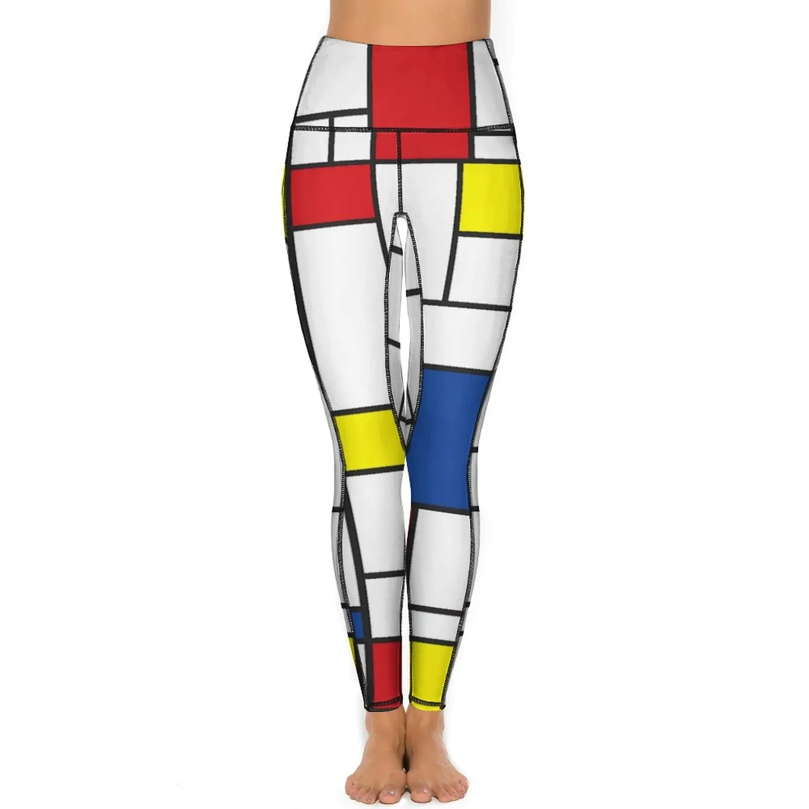 Vintage Geometric De Stijl Leggings Mondrian Minimalist Gym Yoga Pants Push Up Retro Leggins Elastic Print Sports Tights XL XXL