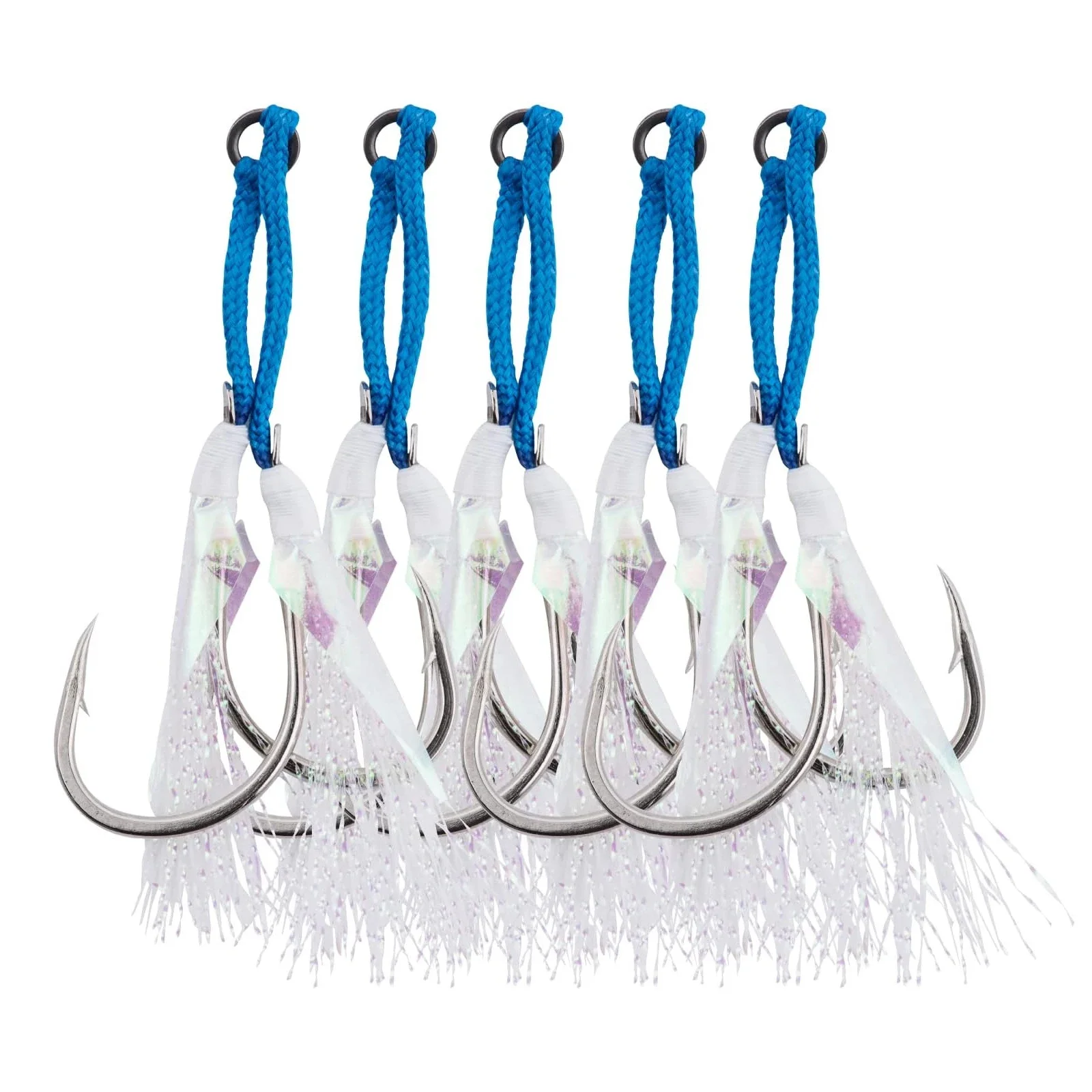 

Goture 5pcs Corbon Steel Double Hooks Strong Fishing Hooks Spoon Hooks with Luminous Delicate Feathers Fishing Tackle