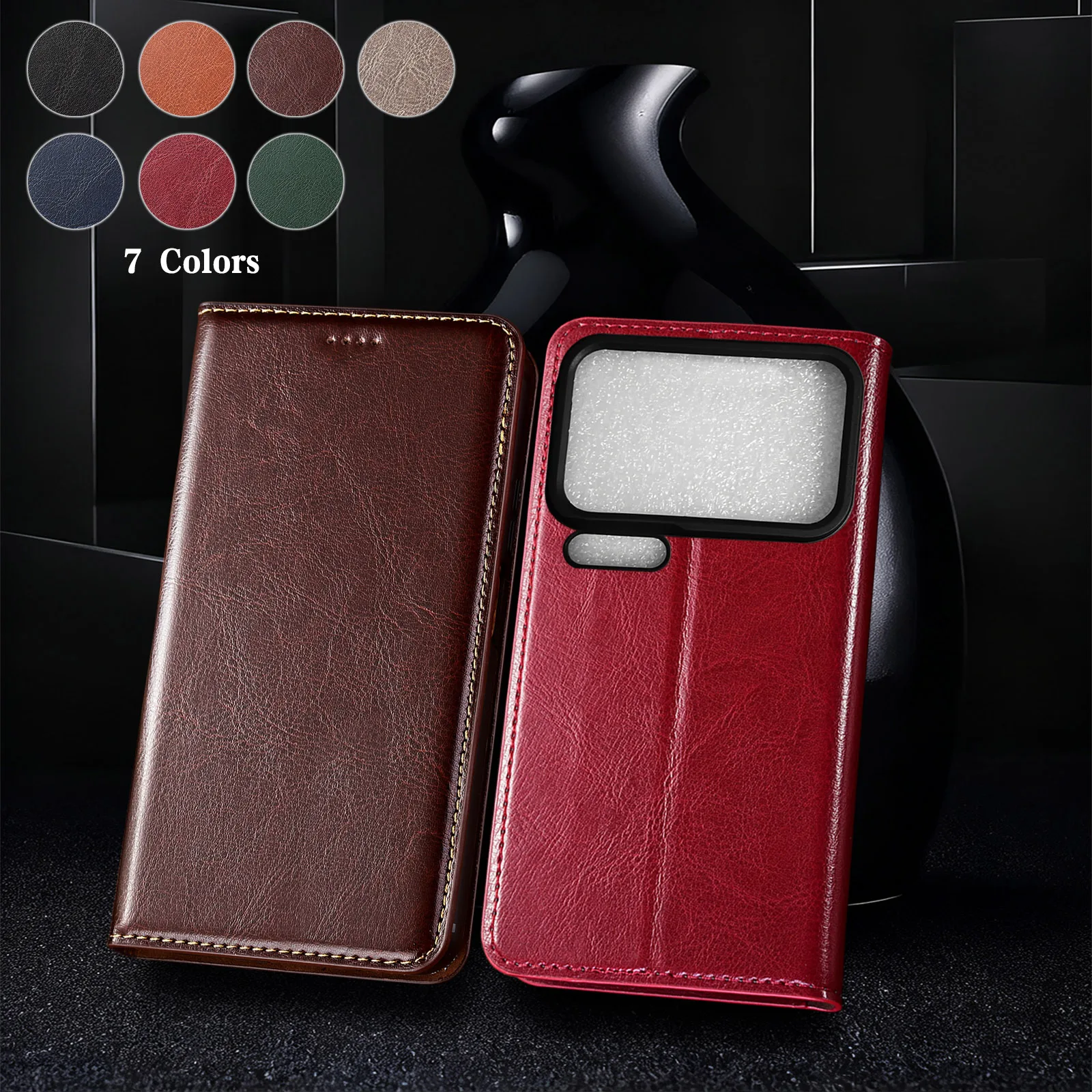 حافظة هاتف من الجلد الطبيعي لهاتف Xiaomi 13 13T 14 14T 15 15S 17 Pro Ultra Civi Lite مجنون الحصان نمط حافظة جلد البقر #1