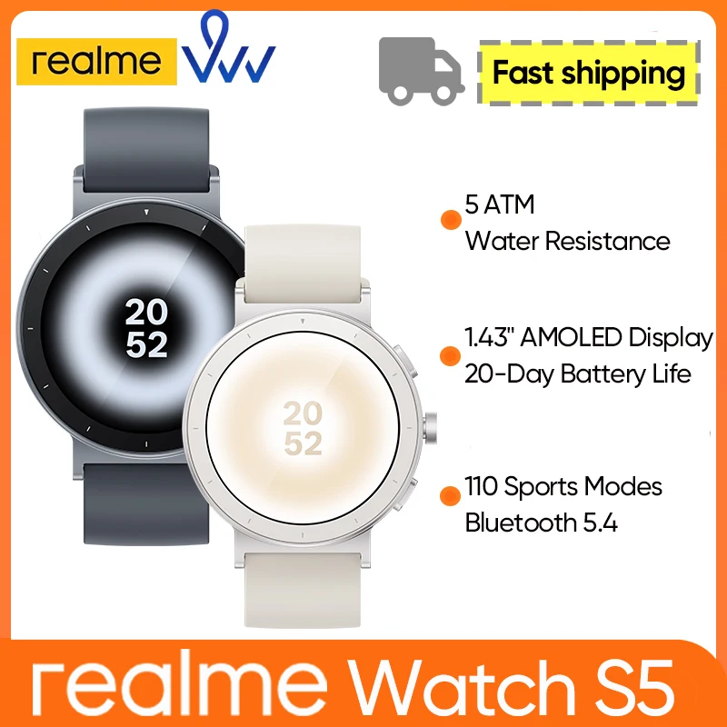 [신제품] realme Watch S5 스마트워치 5ATM 방수 20일 배터리 수명 110가지 스포츠 모드 1.43인치 AMOLED 디스플레이