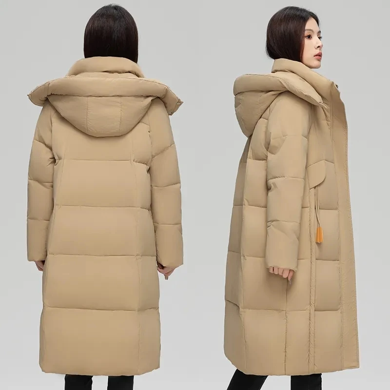 2024 Explosion Down Jacket White Duck Down Autumn And Winter New Fashion Loose Thin Warm Over-the-knee Temperament Long Coat.