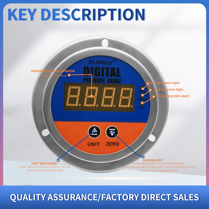 Longlv YL-811Z Digital Display Pressure Gauge Axial Intelligent Digital Display Pressure Gauge Pipeline Hydraulic Oil Pressure W