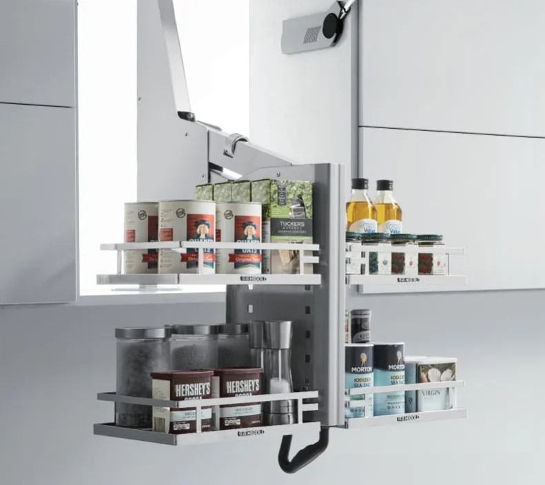 Smart Kitchen Accessories Adjustable Up and Down Kitchen Wall Cabinet Pull Out Lifting Storage Baskets