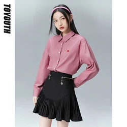 Toyouth Women Shirts 2022 Spring Long Sleeves Polo Neck Loose Blouse Solid  Casual Fashion Top