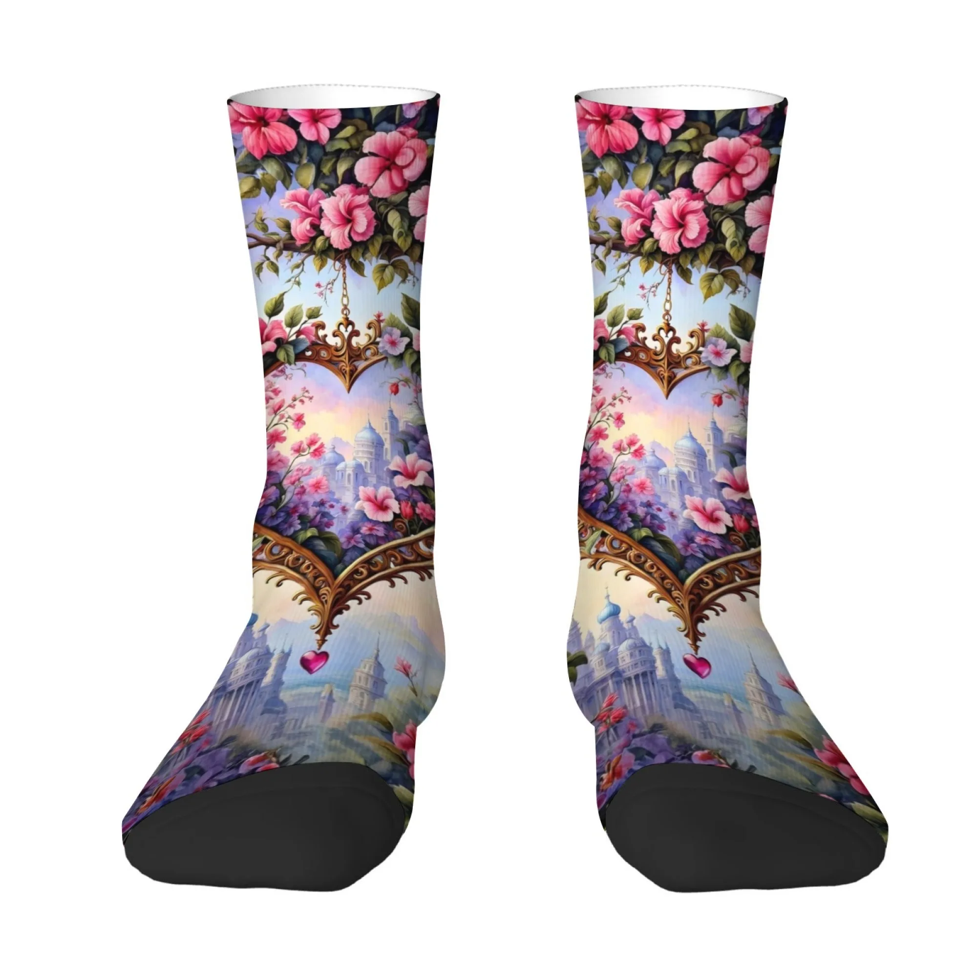 Fantasy Floral Art Socks Harajuku Style Casual Fashion Men's Socks Comfortable Breathable Unisex Novelty Funny Happy Socks Gift