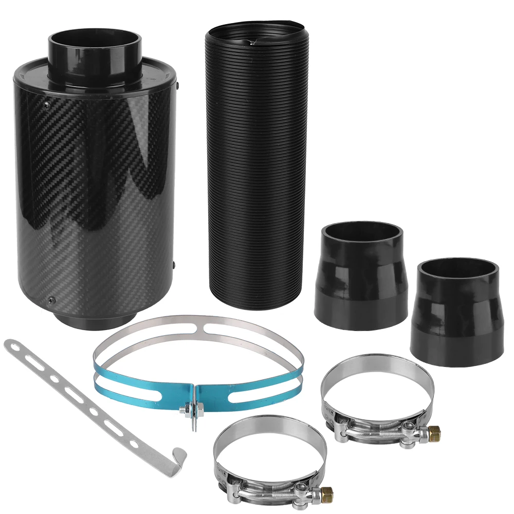 Universal Feed Enclosed Intake Induction Pipe Hose Kit Car Carbon Fibre Cold Air Filter Fiber Intake Filter Box 1 Set