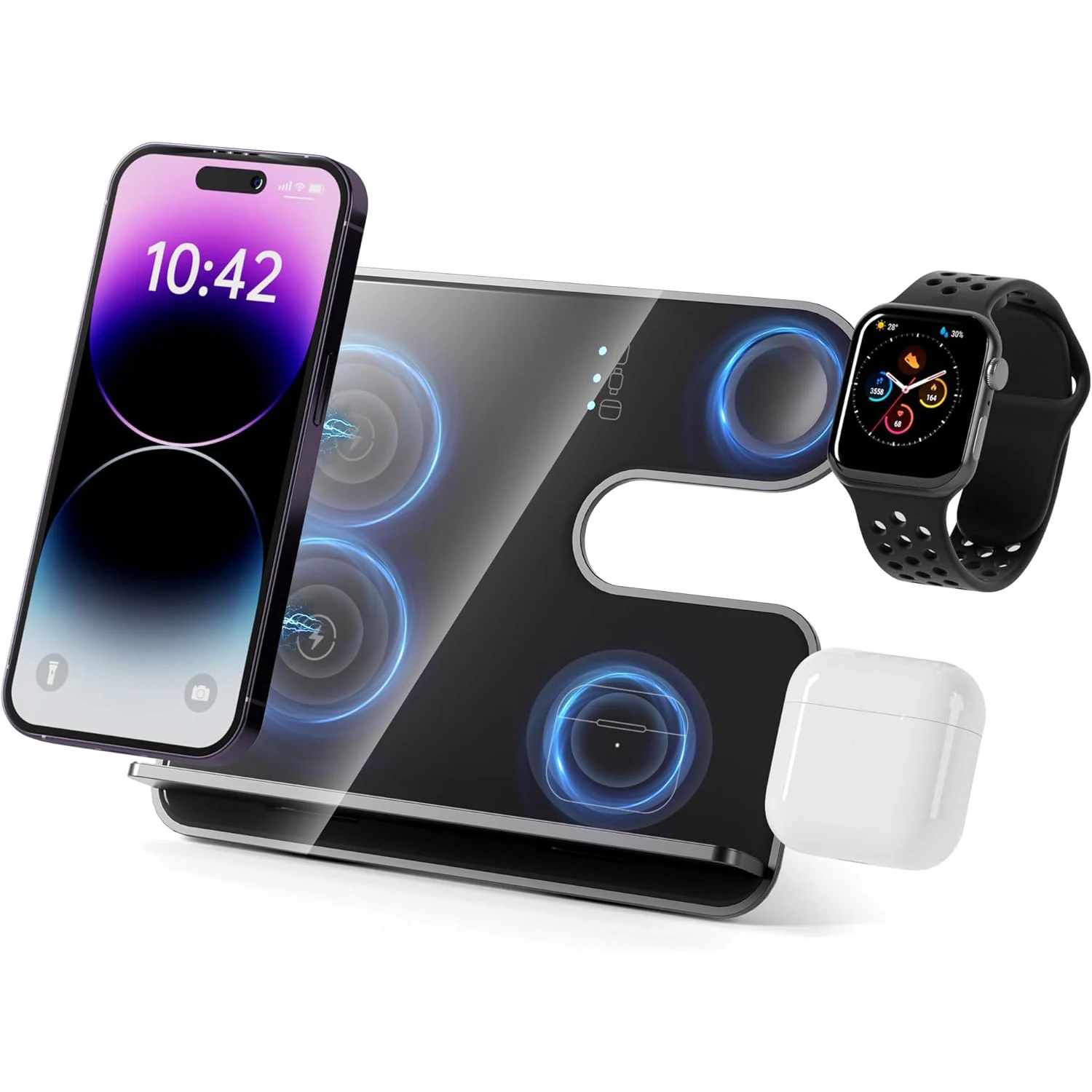 

Aluminum Wireless Charging Station 3in1 Charger Stand For iPhone 16 Pro max15 14 13 12 11 iWatch 10 9 8 7 6 5 Aiprods 4 3 Pro 2