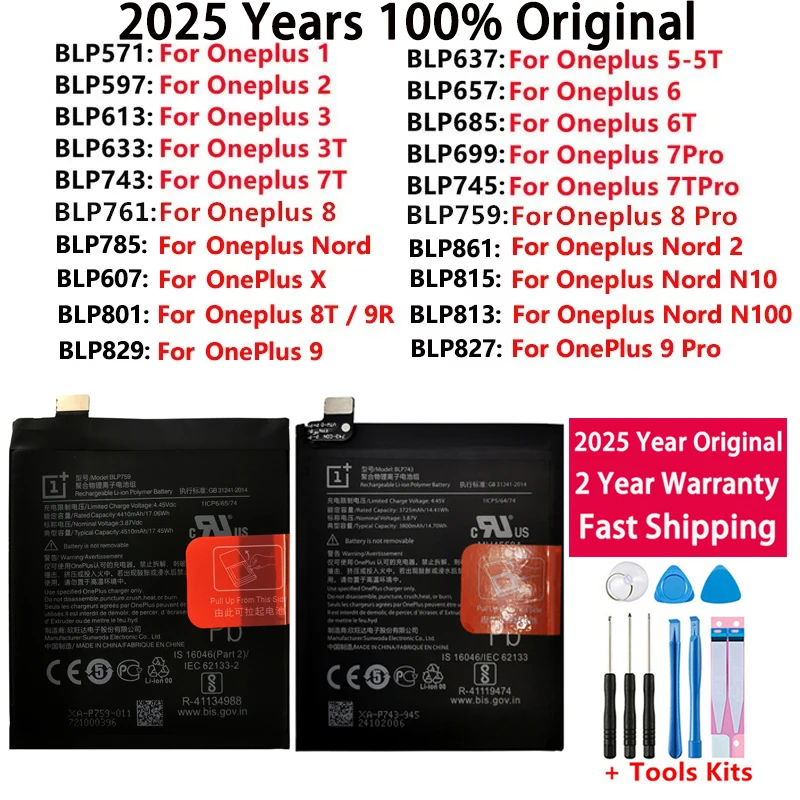 Original Battery For Oneplus one 1+ For OnePlus 1 2 3 1+3 One Plus Nord 2 N10 X 3 3T 5 5T 6 6T 7 7T 8 8T 9 9R Pro Plus Batteries