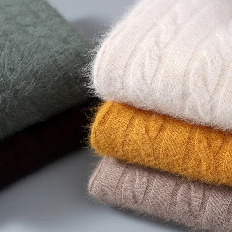 

ANGEL Autumn Winter Men O-Neck Cashmere Sweater Cable Knitting Smart Casual Pullover 100% Mink Cashmere Knitwear Clothing Top