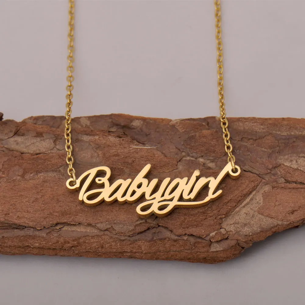 

AOLOSHOW Gold Color Babygirl Name Necklace for Women Stainless Steel Jewelry Nameplate Pendant Letters Choker